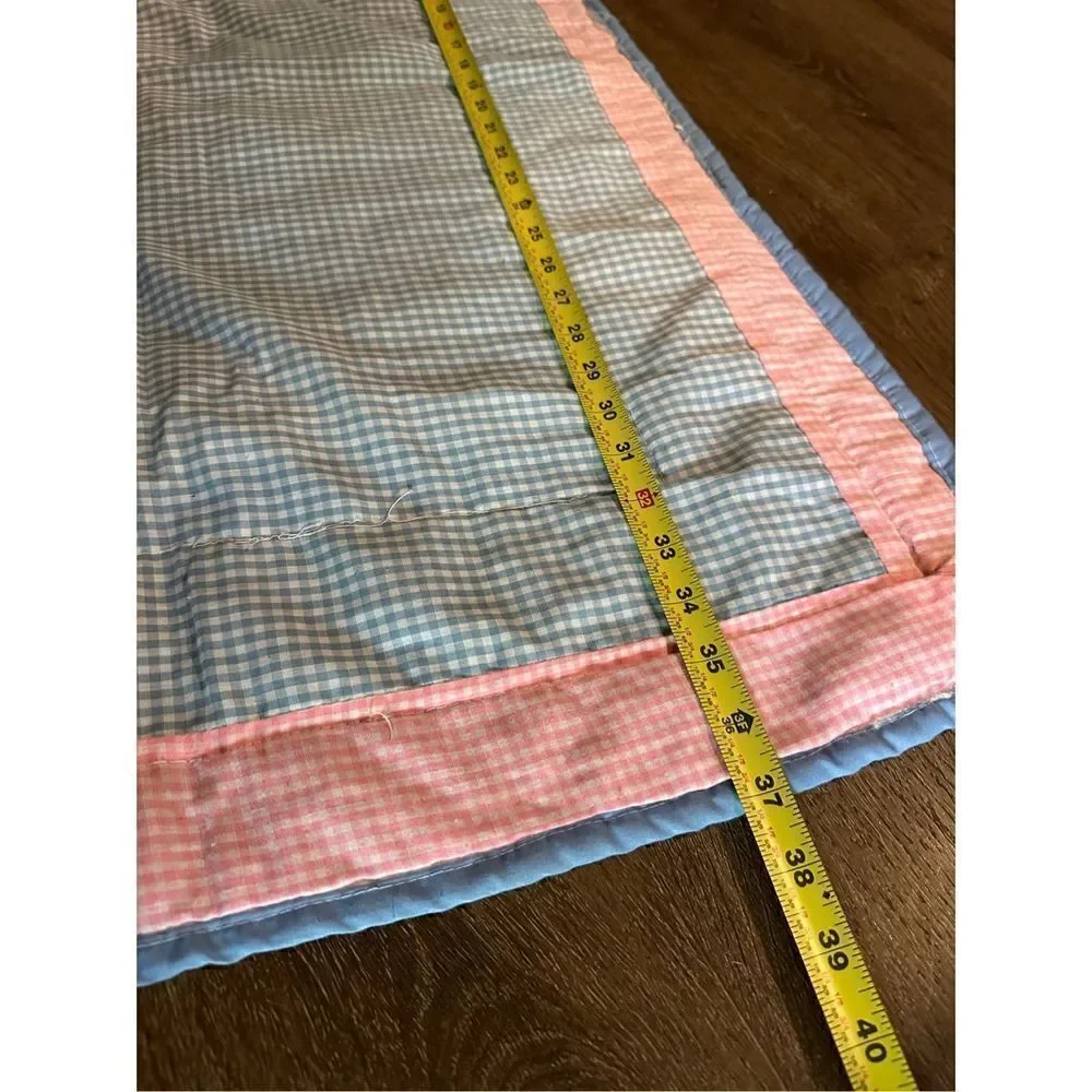 Vintage Handmade Plaid Fishing Child Quilt Blanket Decor 49”x37” Multi Color EUC